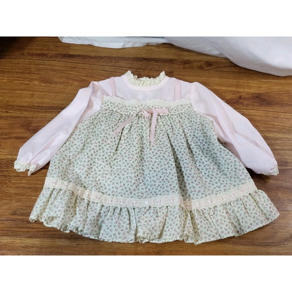 Vintage Haddad brothers infant Pink lace and ruffled dress sz 24 months